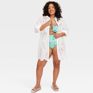 Roller Rabbit x Target - long sleeve eyelet embroidered collared mini shirtdress